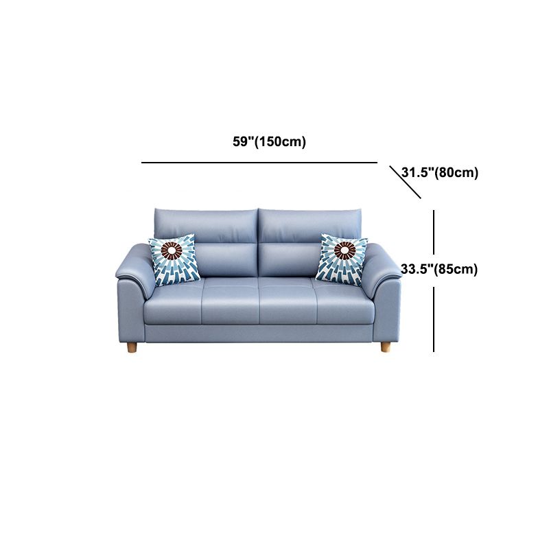 Scandinavian Blue Faux Leather Pillow Top Arm Sofa/Sectionals with Wear-Resistant