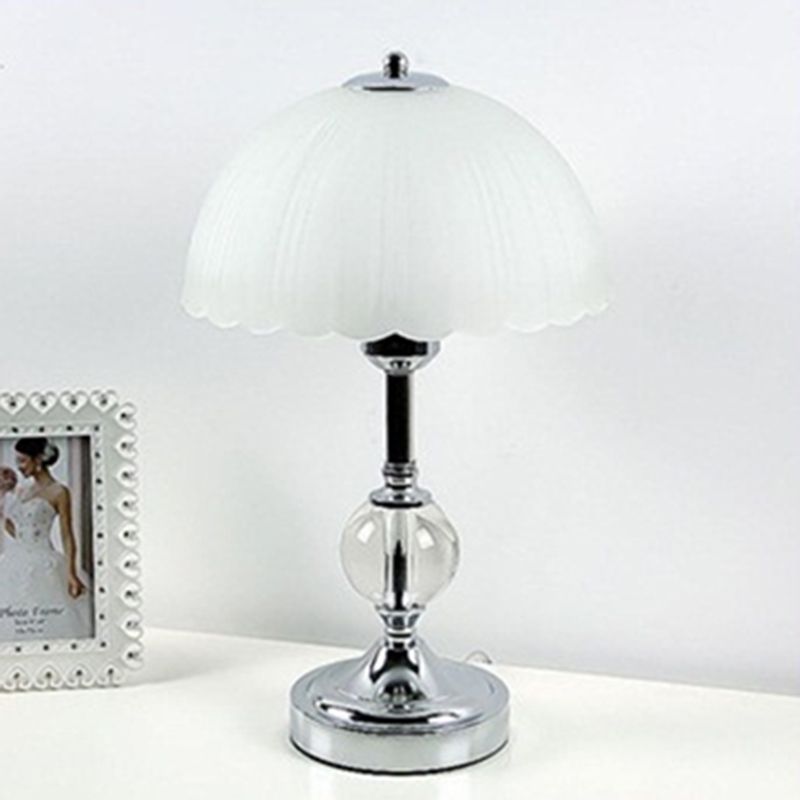 Chrome Hemispherical Table Lamp Modern 1 Head Frosted Glass Night Light with Crystal Accents
