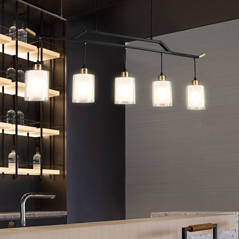 Black Island Chandelier Lights Glass Modern Hanging Lamp for Dining Room