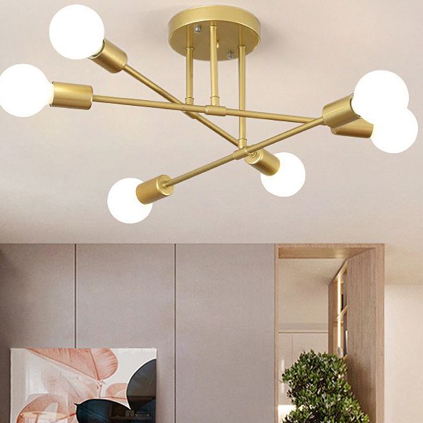 Radial 6-Light Semi Flush Mount in Modern Creative Style Bare Bulb Ceiling Light