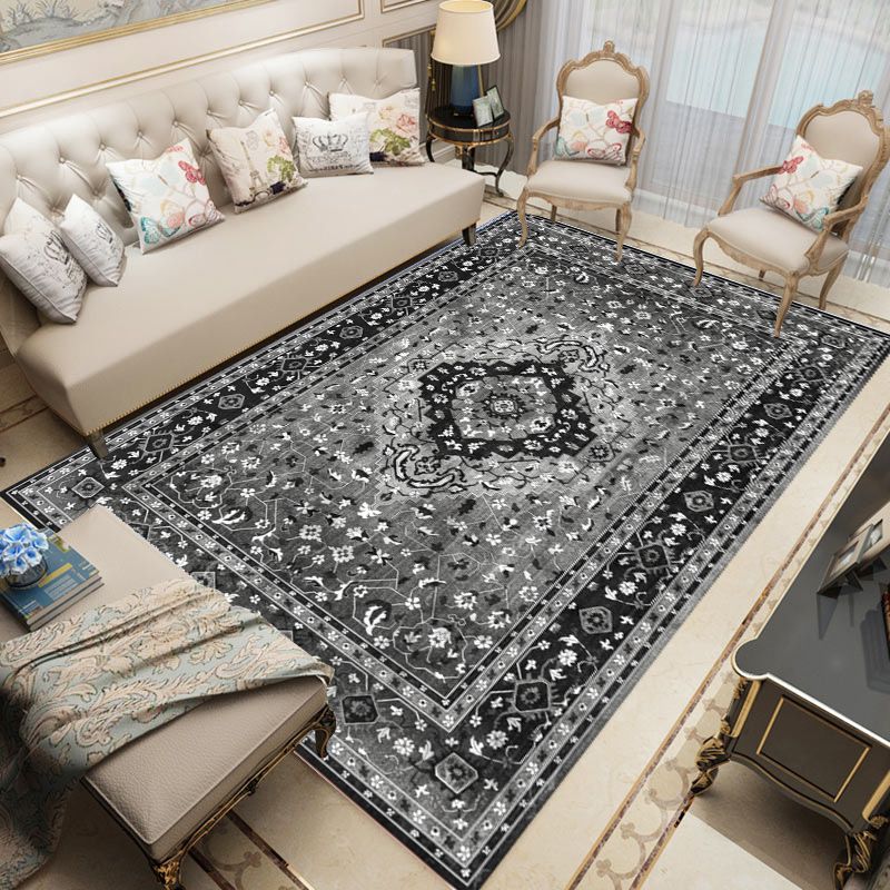 Classical Living Room Carpet Trendy Polyester Floral Print Non-Slip Backing Area Rug