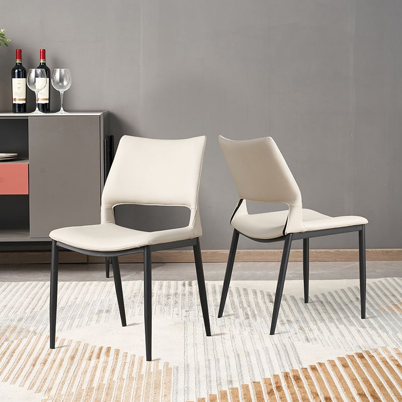 Chaise d'appoint de restaurant en cuir moderne, finition mate, chaise de salle à manger à dossier ouvert (Ensemble de 2)