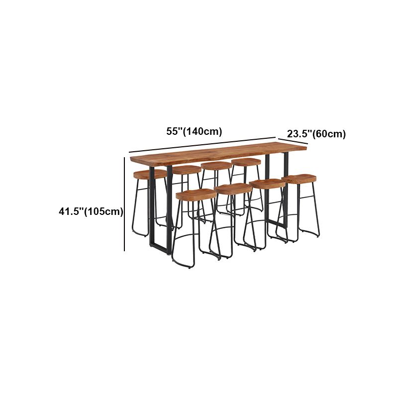 Brown Modern Style Table in Solid Wood and Metal Balcony Bar Table