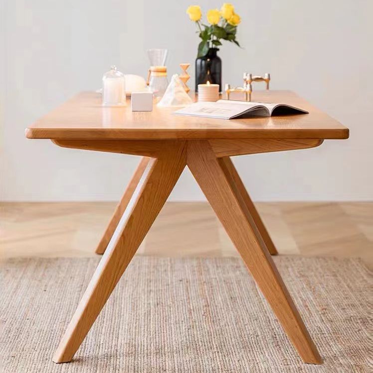 Rectangle Solid Wood Fixed Table Mid-Century Solid Wood Dining Room Table