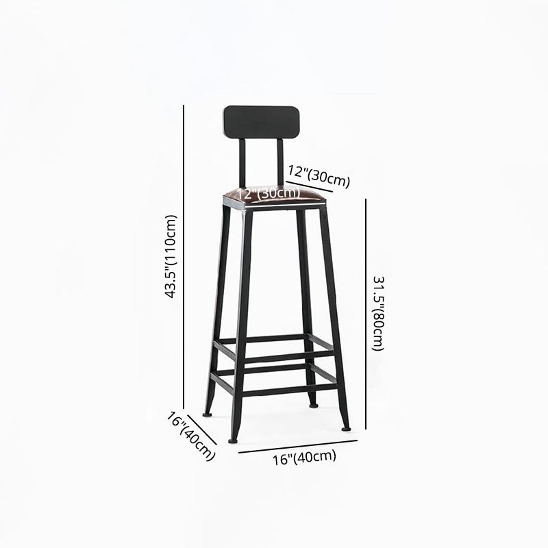 Industrial Brown Leather Bar Stools Square Stool with Metal Base