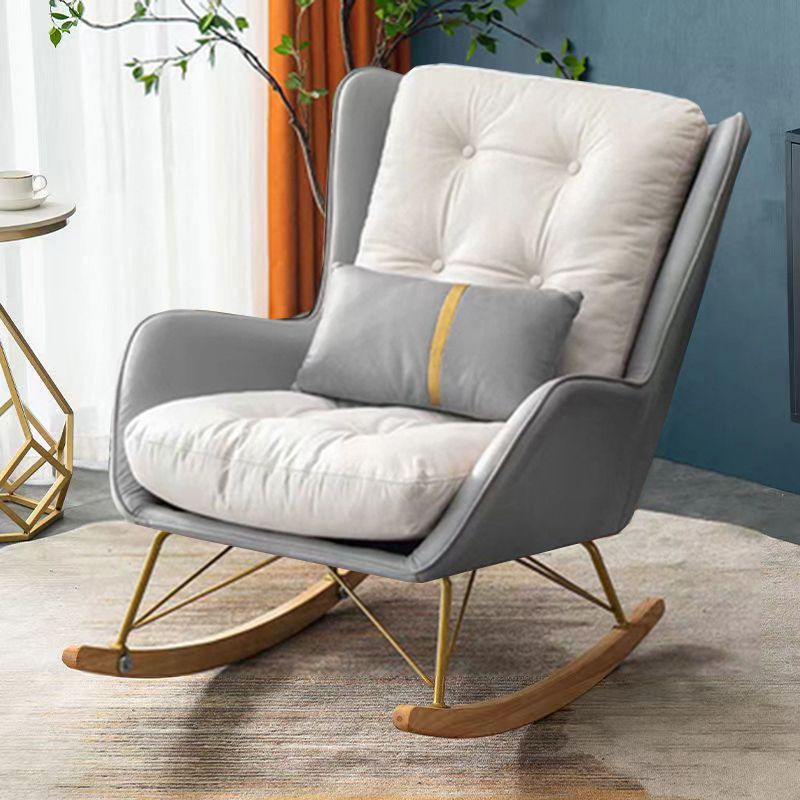 Modern Rocking Chair Doll Cotton Filling Cushion Wingback Rocker Chair with Metal Leg