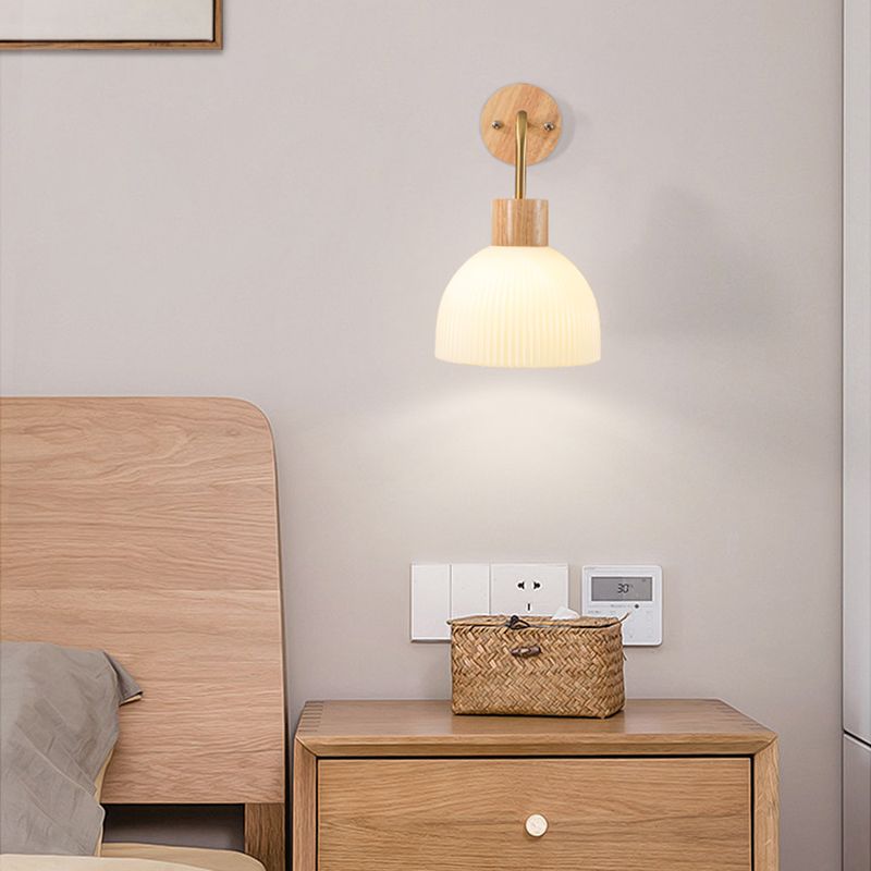 Modern Simple Wooden Wall Light Dome Shape Wall Lamp for Living Room