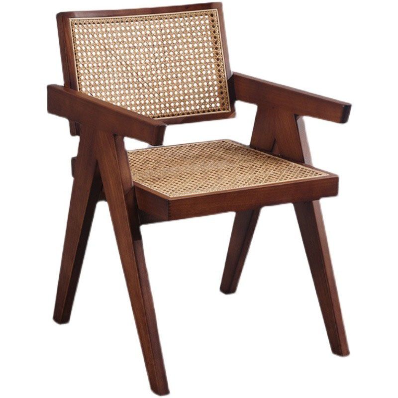 Silla de comedor de madera escandinava, cafetería, sillas de comedor con respaldo abierto y brazo (juego de 2)
