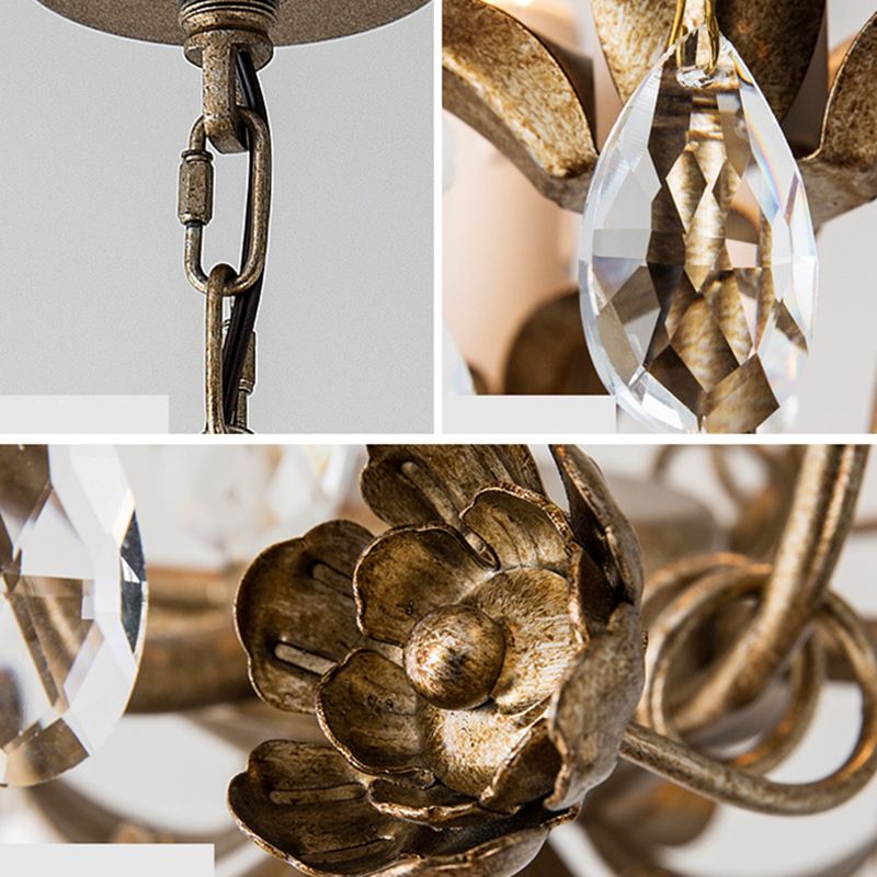 12,2 "breites Vintage Rustikalstil Kristallkronleuchter Licht 3 Licht Metallic Blatt dekoratives Schlafzimmer Anhänger Licht in Gold