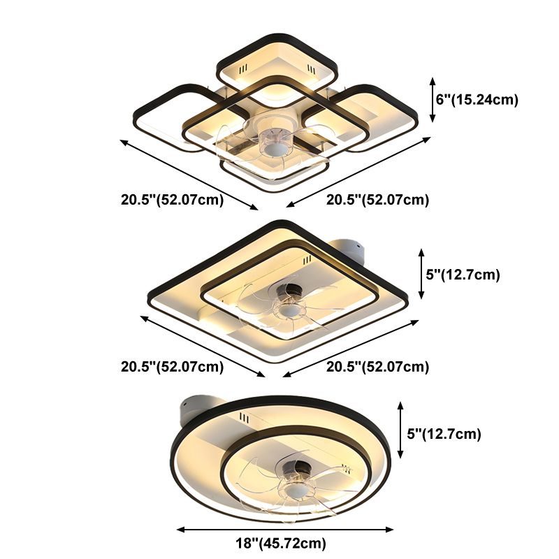 Moderne einfache Metall Deckenlüftungslampe Geometrie LED Deckenventilator Licht für Wohnzimmer