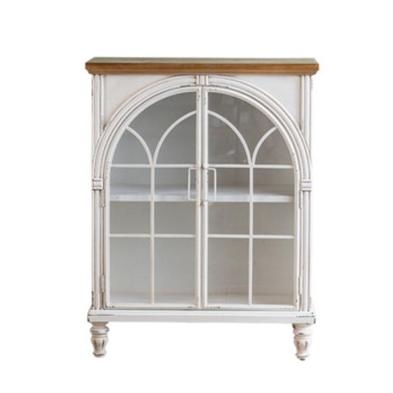 Traditional Pine Curio Cabinet Glass Doors Display Stand with Doors
