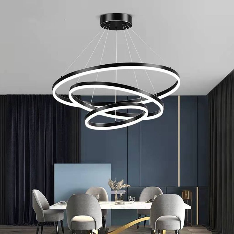 Black Multi-Tier Chandelier Lighting Fixture Modern Chandelier Pendant Light for Bedroom