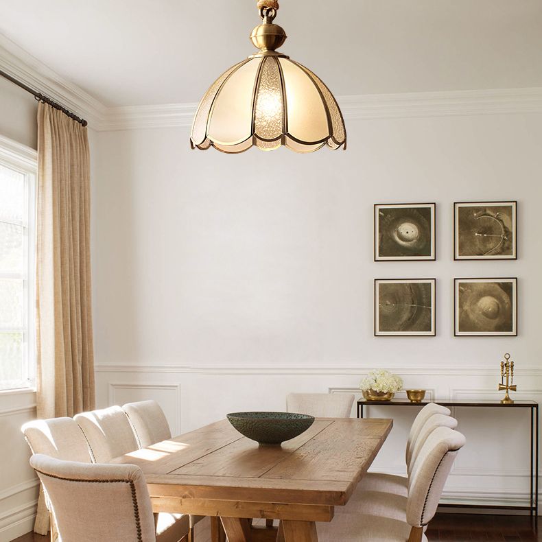 Dome Pendant Lighting Fixture Traditional Glass Dinning Room Hanging Ceiling Light in Brass