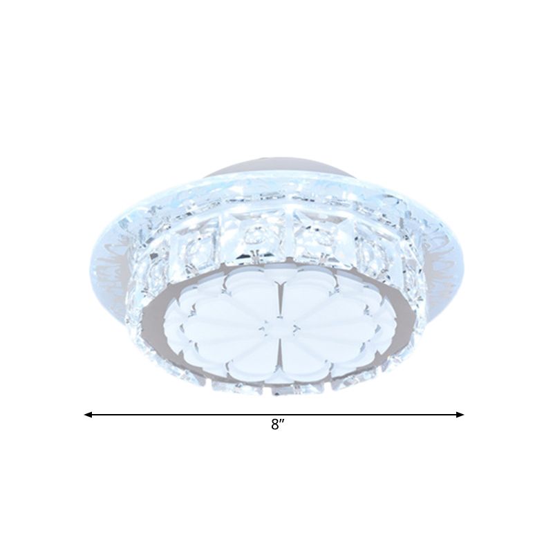 Drum Clear Crystal Flush Mount Lighting Simple 5 Lights Corridor Ceiling Flush with White Acrylic Shade