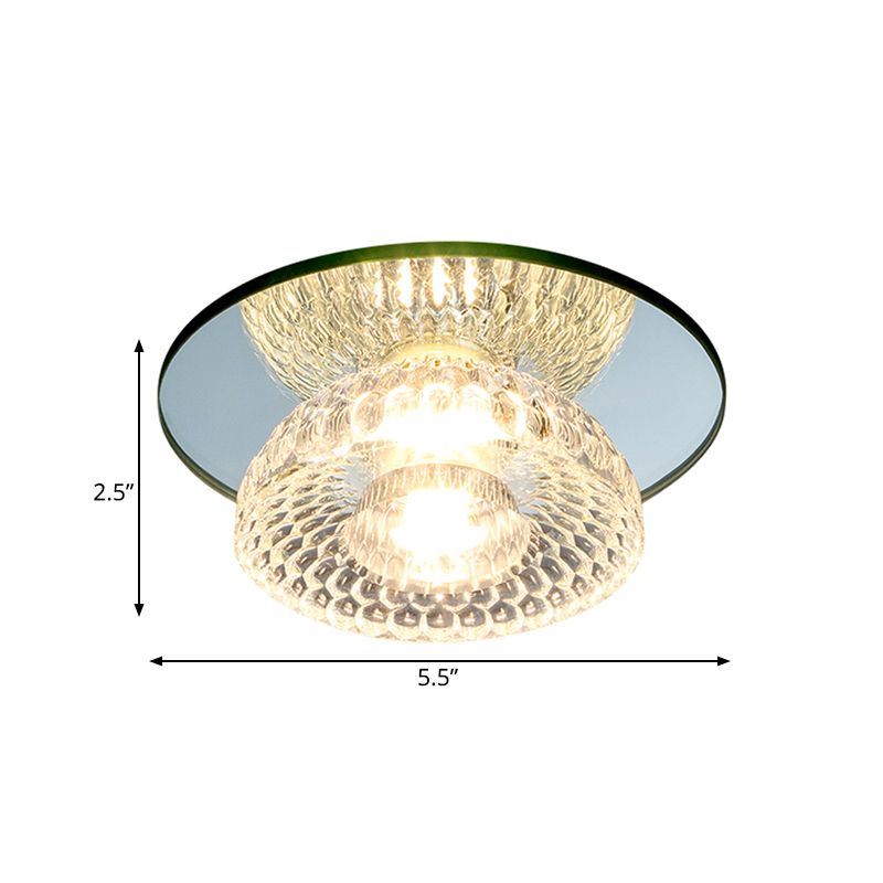 Mini Flower Bowl LED Flush Light Simplicity Chrome Crystal Ceiling Mount Fixture with Mirror Glass Canopy