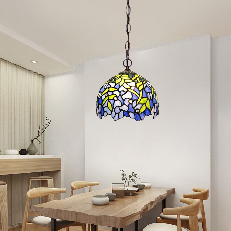 1/2 Lights Dome Hanging Chandelier Tiffany Yellow Cut Glass Pendant Lamp for Kitchen, 8"/12"/16" W