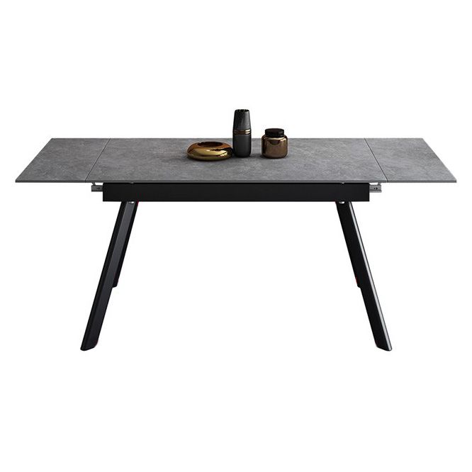 Mesa de comedor industrial rectangular extensible mesa de piedra sinterizada con 4 piernas negras