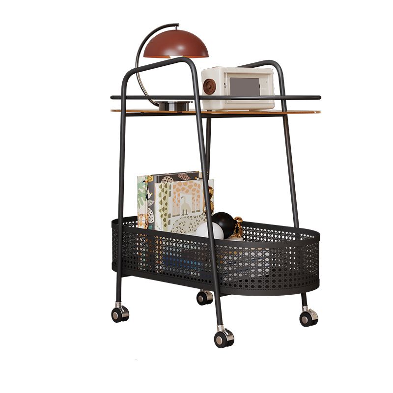 25.6" Wide Metal & Glass Side Table Elliptical Sofa Side Accent Table with Casters