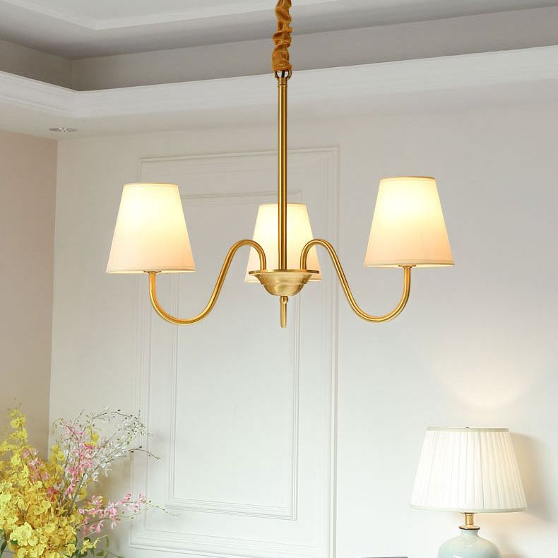 Traditional Classic Radial Pendant Light Copper Chandelier with White Fabrics Shade