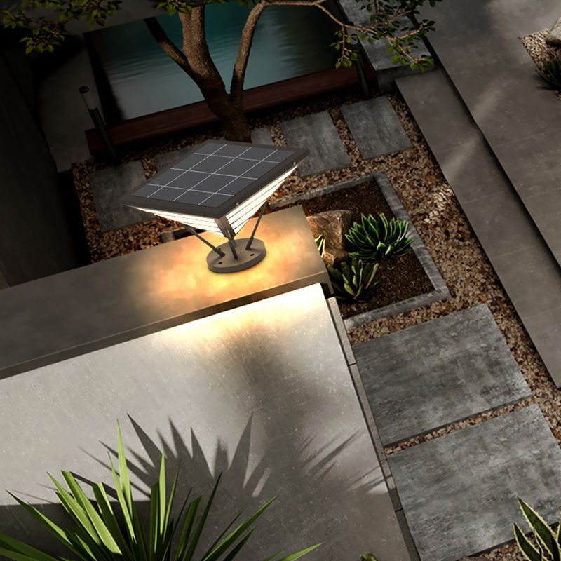 Cone Shape Metal Solar Pillar Lamp Modern 1 Light Outdoor Waterproof Light in Black