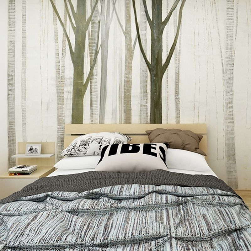 Giant Wall Mural Dark Green Tree Non-Woven Fabric Wall Covering for Decor, Custom-Made