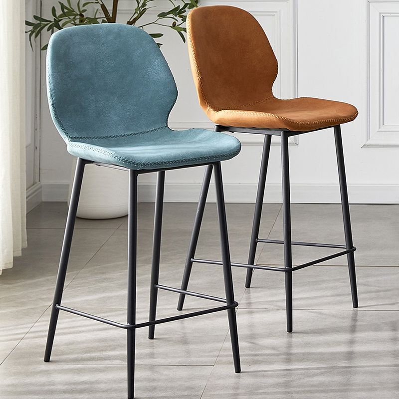 Contemporary Leather Bar Stools Indoor Barstool with Iron Legs and Low Back