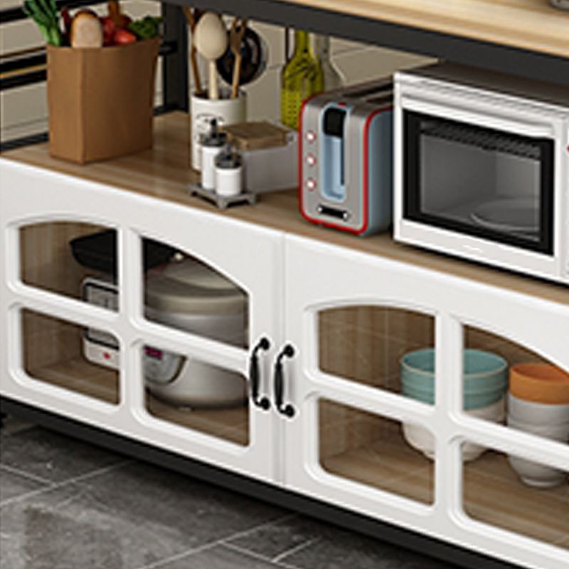 Black and White Kitchen Cart Metal and Wood Kitchen Island with Storage Cabinets