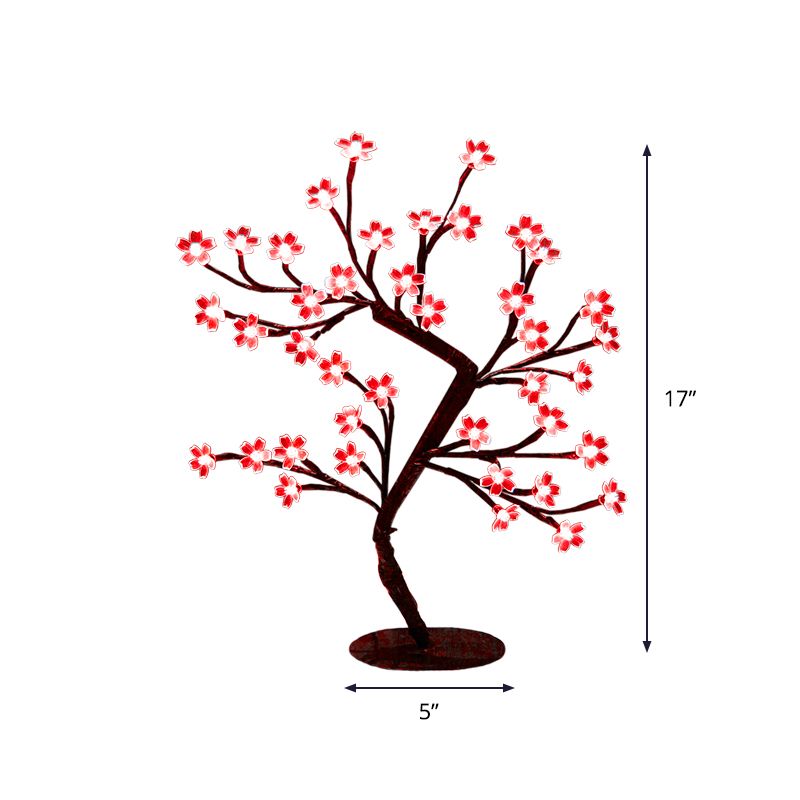 Cherry Blossom Nightstand Lamp Art Deco Clear Plastic LED Black Night Table Light for Cafe