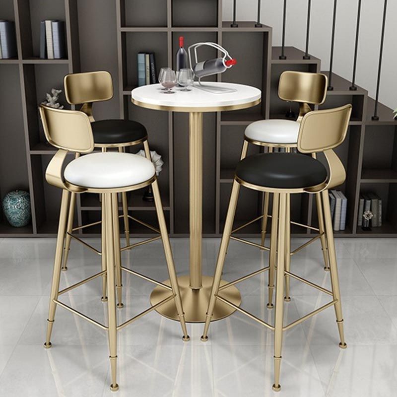 Glam Bar Table Set 1/3/5 Pieces Round Stone Counter Table with High Stools for Dining Room