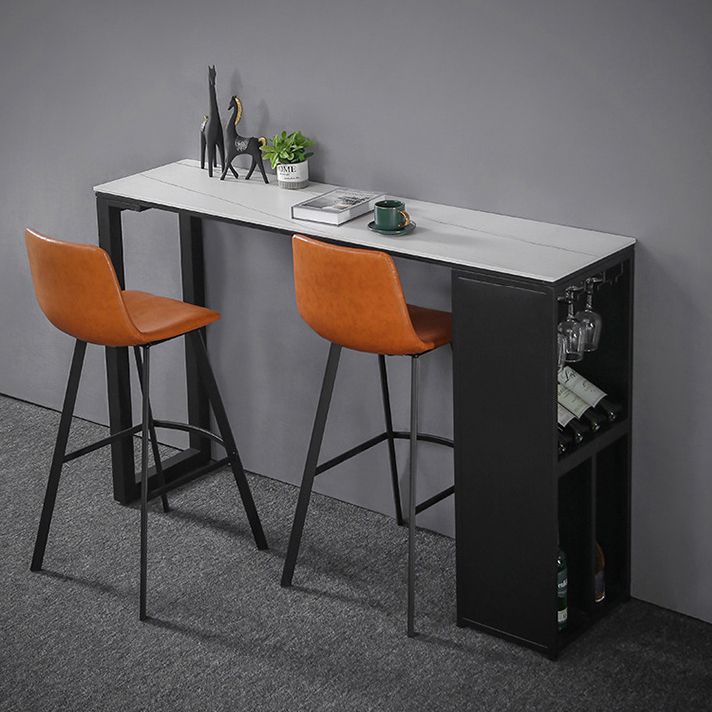 Modern Rectangle Bar Table Set 1/3 Pcs Stone Top Bar Table and Upholstered Stools