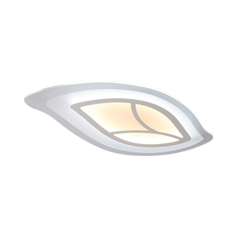 Simple LED Flush Mount Lighting Acrylic White Leaf Shaped Thin Ceiling Light in Warm/White Light