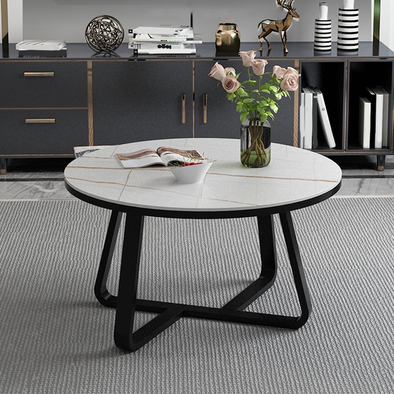 17"H Glam Coffee Table Slate Round Single Coffee Cocktail Table