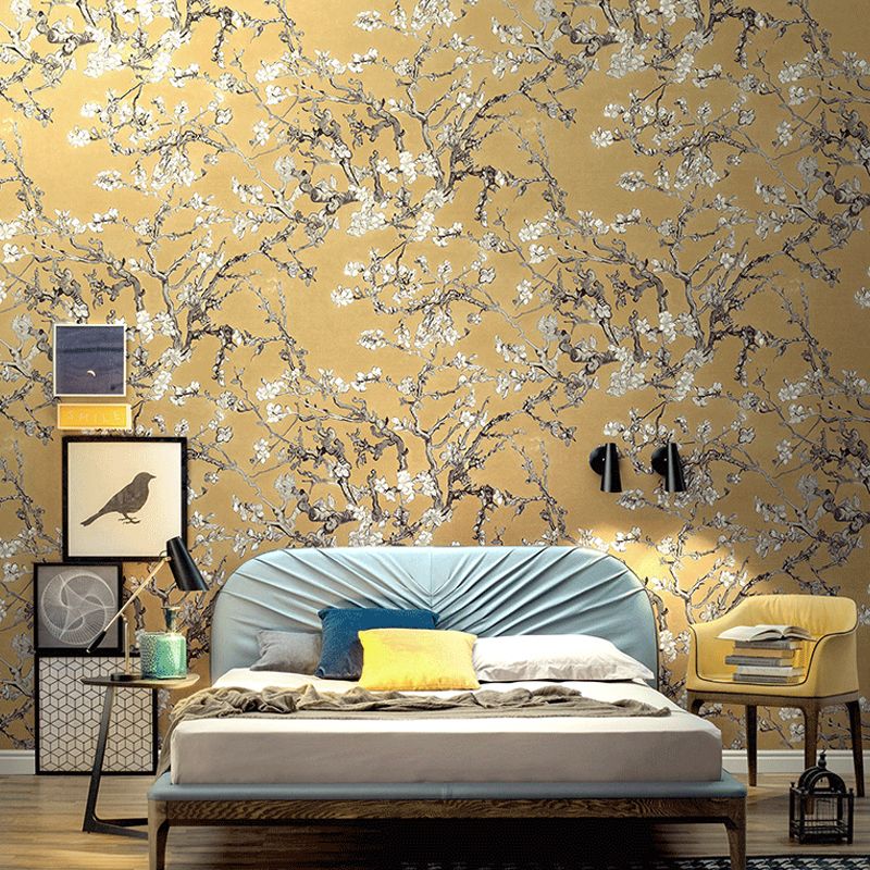 Rustic Apricot Blossom Wallpaper for Bedroom 57.1-sq ft Wall Art in Bright Color