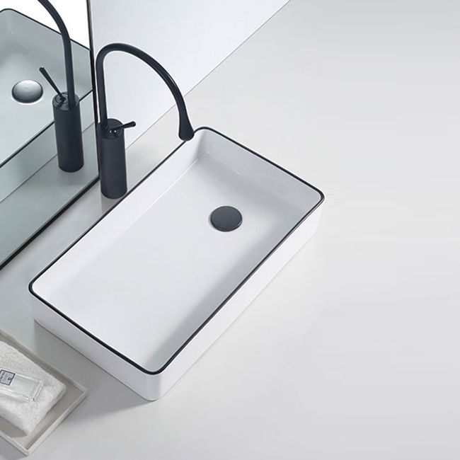 Modern Porcelain Trough Sink White Trough Sink With Basin, and Faucet