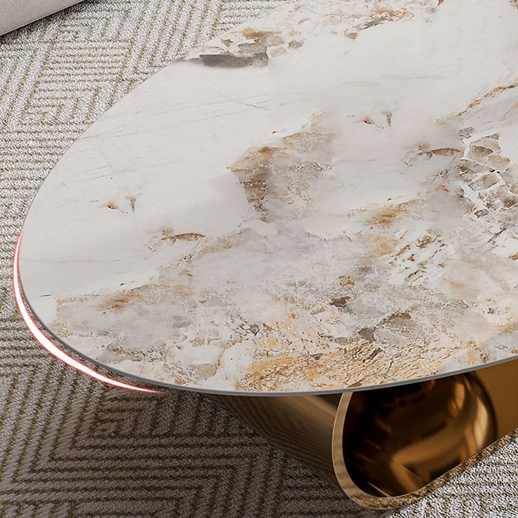 Slate Oval Coffee Table Golden Metal Frame Abstract Cocktail Table, 14.17" High
