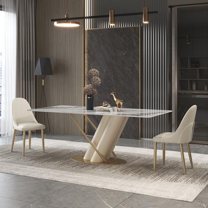 Rectangle Dining Site Table Traditional Luxury Table with Stainless Steel Base