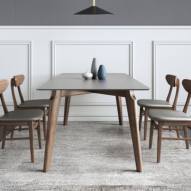 Mid-Century Gray Sintered Stone Table Rectangle Standard Dining Table for Kitchen