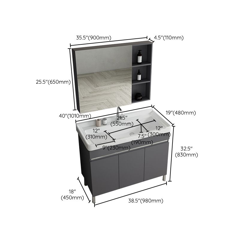 Gray Metal Vanity Sink Modern Free-standing Standard Space Saver Vanity