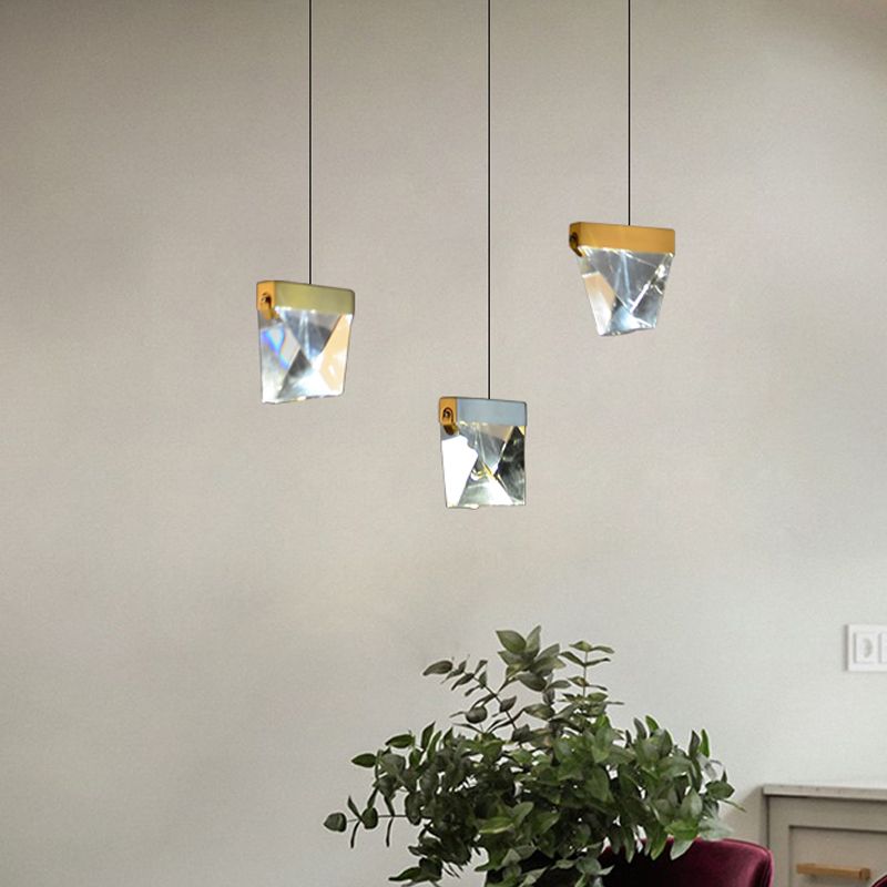 3/6 Lights Gem Multi Ceiling Light Simple Brass Beveled Crystal LED Pendant Lamp Kit in Brass