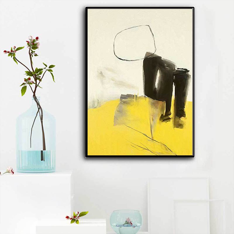 Abstract Canvas Wall Art Contemporary Textured Wall Decor in Yellow and Black for Room