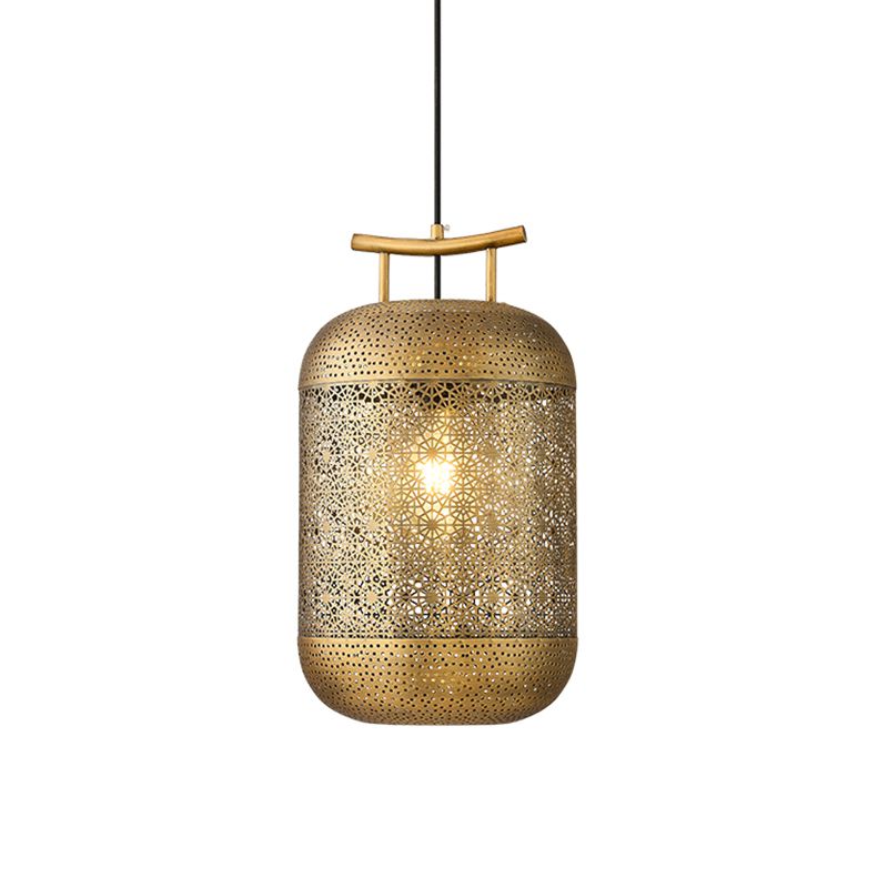 1 Cylindre de tête Plafond Plafond Light Colonialist Gold Metallic Down Lighting for Dining Room