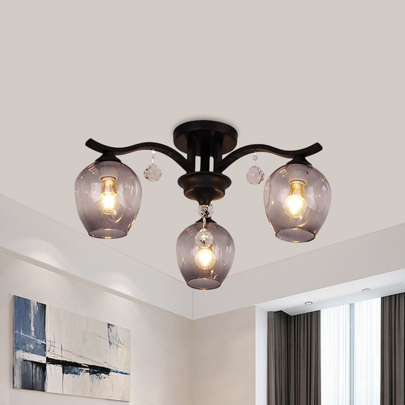Fumo Glass Bud Semi Sofiling Mount Light Restaurant Hotel 3 Luci Lampada a soffitto moderno con cristallo