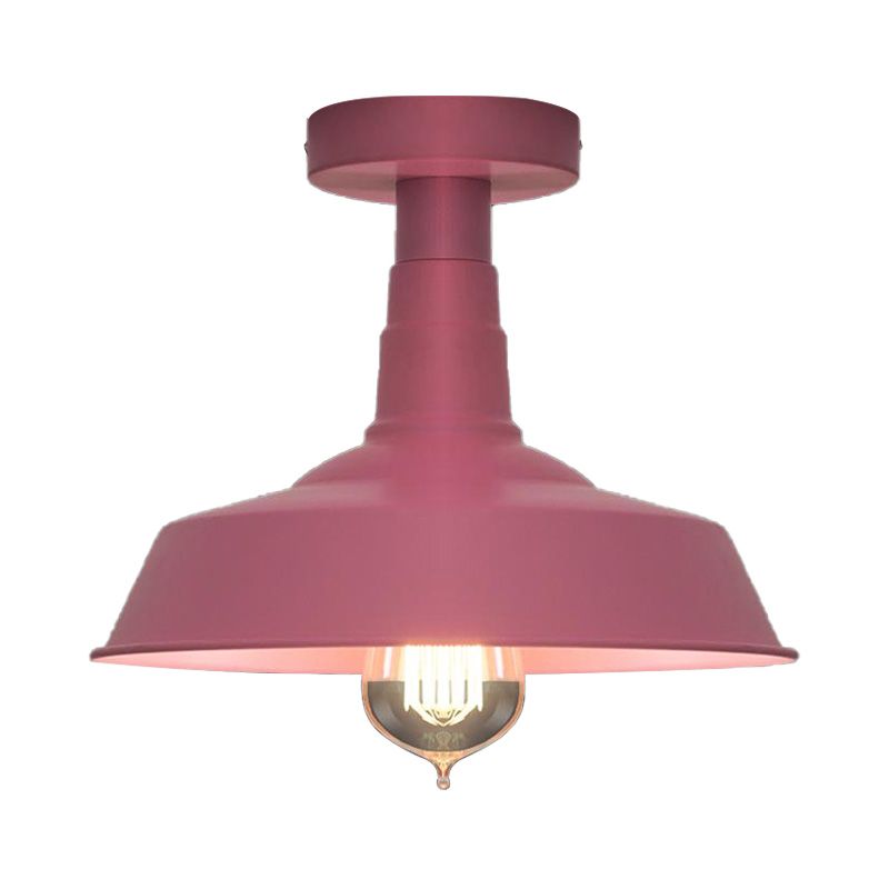 Lámpara de techo de metal con 1 luz de montaje semiempotrado de estilo vintage en azul/verde para pasillo