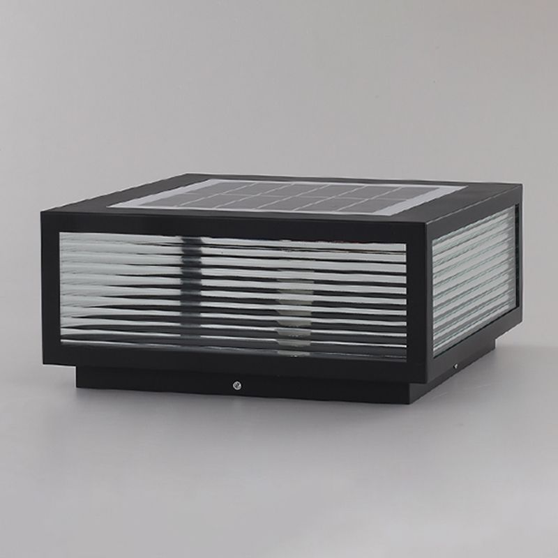 Rectangular Shape Metal Solar Pillar Lamp Modern 1 Light Outdoor Lights in Black
