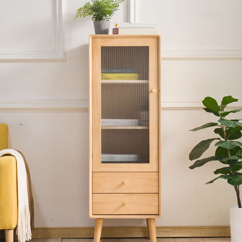 Modern Glass Paned Accent Cabinet 1-Door Solid Wood Chest with 2 Drawers