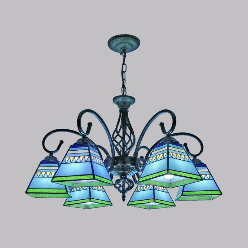 Antique Style Pyramid Ceiling Lighting Stained Art Glass Chandelier Light Fixture for Restaurant