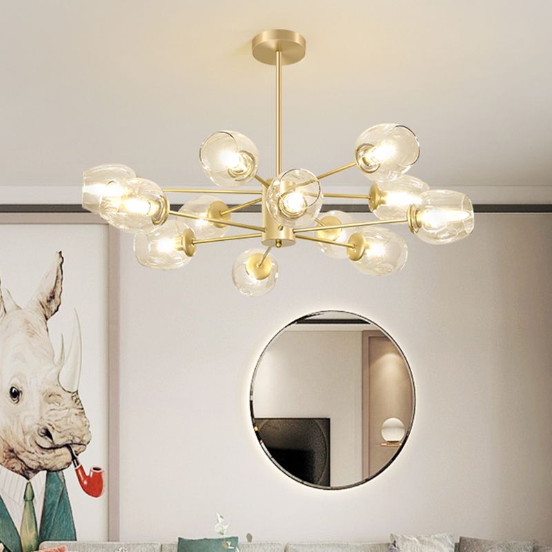 Dimpled Blown Glass Cup Chandelier Postmodern Gold Finish Hanging Lamp for Living Room
