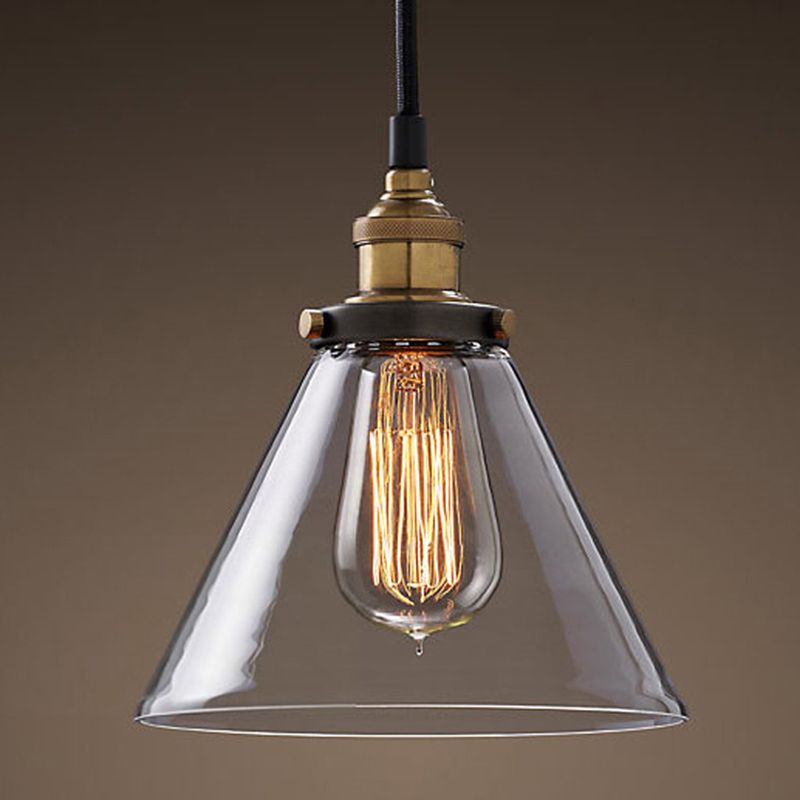 1-Light Geometric Pendant Light Fixture Industrial Brass Clear Glass Drop Lamp for Balcony