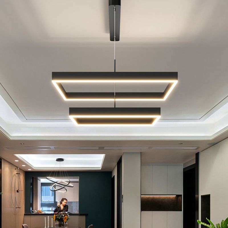 Rectangular Contemporary Chandelier Light Fixtures Restaurant Hanging Chandelier with Acrylic Shade