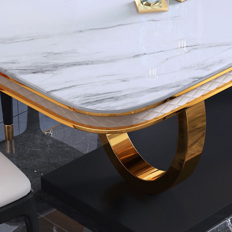 Traditional Luxury Rectangle Dining Table Sintered Stone Table with Gold Trestle Base